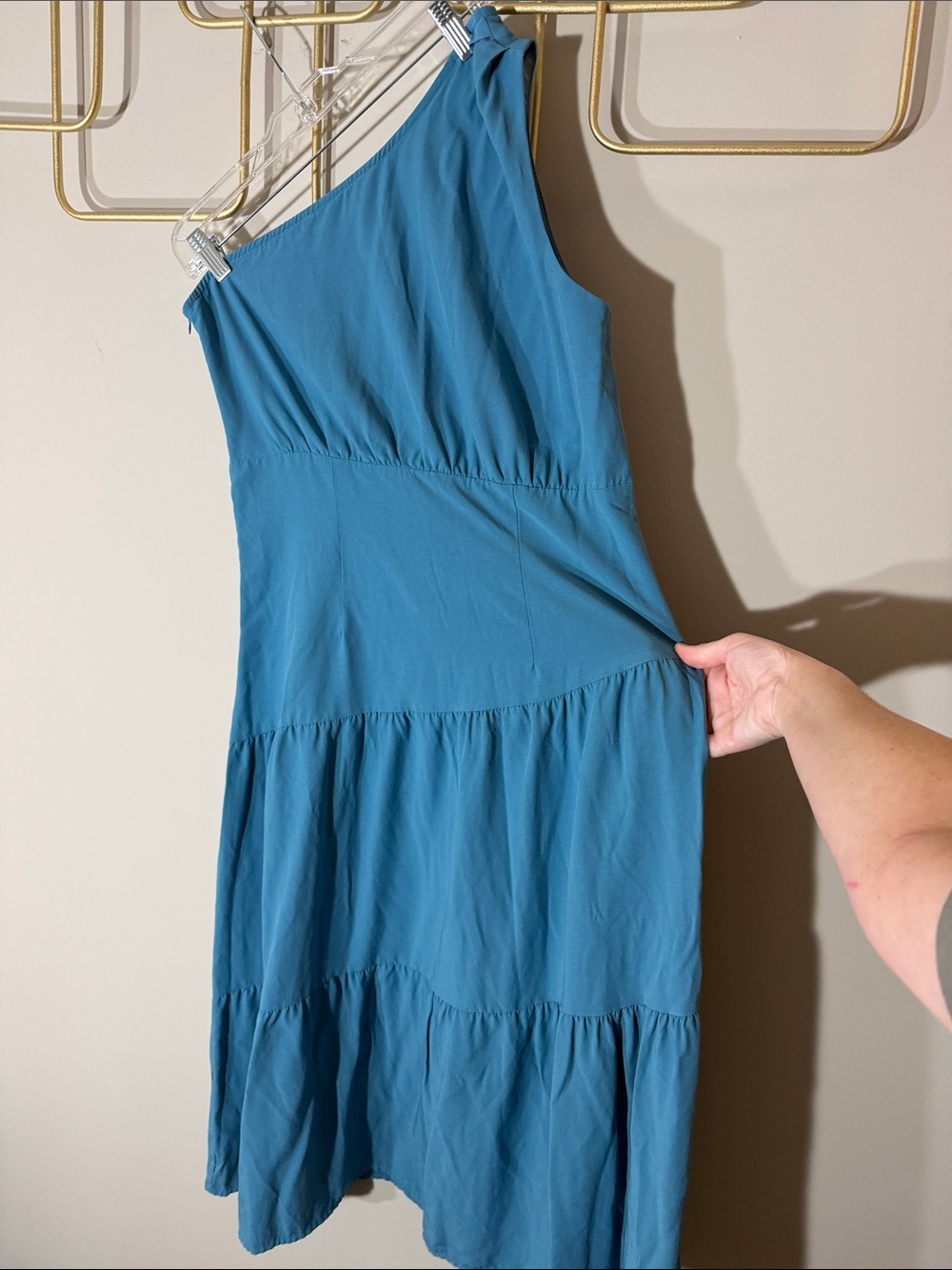 Kirundo Medium Teal/Cerulean Blue One Sleeve Midi Dress